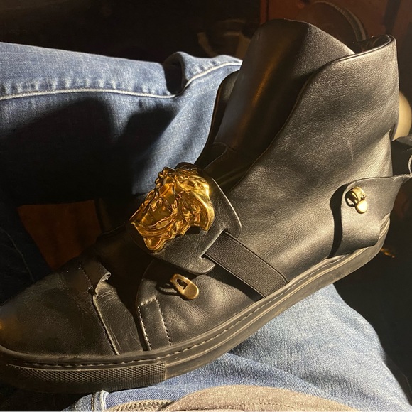 Versace Blue Leather Medusa High-Top Sneakers Size 45.5 - Picture 3 of 10